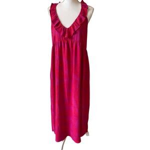 Gibson Look Maxi Dress Summer Nights Size Large Pink Red Floral Ruffled V Neck